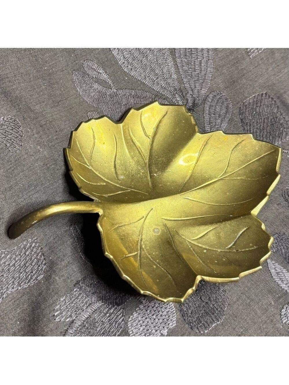 Vintage Solid Brass Leaf Dish – Mid-Century Modern Catchall (6.5”)